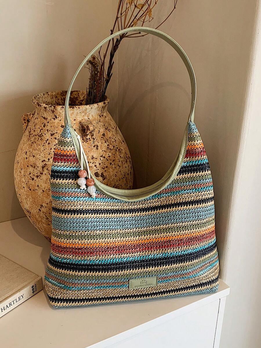 Fashionable Casual Colorful Striped Straw Women Shoulder Bag - Nhiều màu - Xem 1