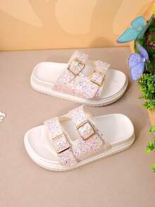 1 双女孩亮片装饰轻质材料双带平底休闲拖鞋，适合日常穿着/夏季活动 - 彩色 - 查看 7