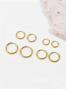 Set de 8 aros de aro grueso de acero inoxidable para mujer y hombre, chapados en oro de 18 quilates, para cartílago de la oreja
