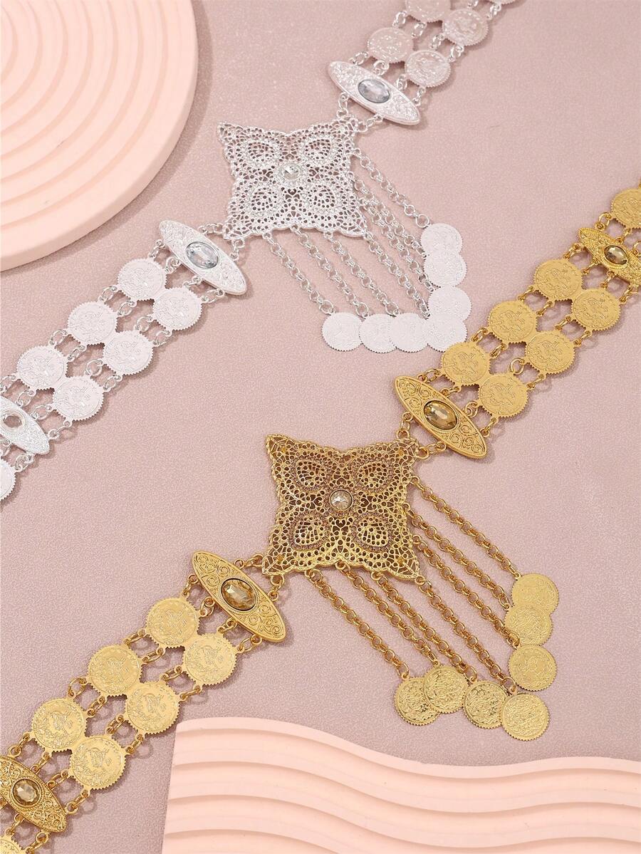 Four-Pointed Star & Coin Pendant Hand-Inlaid Rhinestone Metal Alloy Waist Chain, Women's Party Wedding Holiday Waistband - Belt Waist Chain - View 1