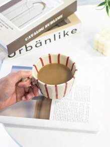 1pc Vintage Handpainted Striped Coffee Mug, Minimalist Aesthetic High-Quality Latte Mug, Office Tea Cup, Breakfast Milk Mug, Daily Water/Juice Cup, Microwave & Oven Friendly, Gift Idea