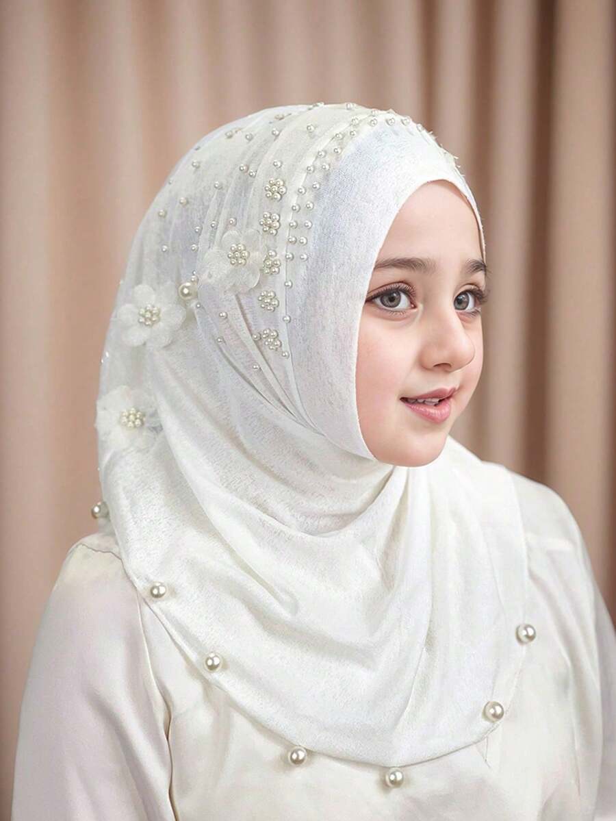 1 件装马来串珠围巾头巾帽，弹性纯色头巾头带，适合女孩 - 側面花片頭巾 - 查看 1