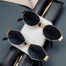 2pcs/1pc Of Ultra Light Oval Fashion Glasses, Y2K Brand Style Fashion Glasses, Casual And Outdoor Chic Accessories For Summer Women's Fashion Glasses, Women's Fashion Glasses, Autumn And Winter Clothing, Beach Accessories, Retro Y2K High-End Glasses, Business Leisure Gifts, Suitable For Daily Wear, Beach, Beach, Vacation, Walking, Shopping, Driving, Street Photography, Fashion Magazine Runway - Gold - View 18