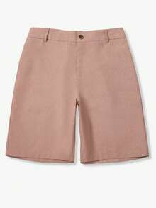 Men's Summer Casual Linen Bermuda Shorts With Slant Pockets, Button Waistband, Drawstring, Retro Solid Color For Office, Basketball, Gifts For Husband Or Boyfriend - Pink - View 2