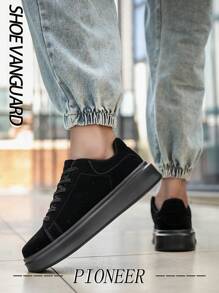 Men's Minimalist Style Classic Versatile Color Block Lace-Up Black Sneakers, Teens Outdoor Casual Couple Sports Shoes, Formal Wear