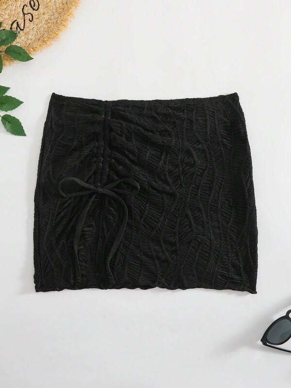 1pc 2025 Design Women Sexy See-Through Mesh Skirt, Side Slit, Bowknot Details