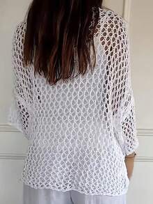 Summer Loose Hollow-Out Pullover Knit Sweater - White - View 3