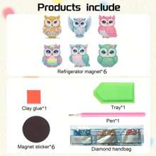 6pcs Diamond Art Refrigerator Magnets, Colorful Owl Diamond Painting Decor DIY Diamond Painting Magnet Set For DIY Crafts Gifts Fridge/Mailbox Decoration