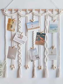 1pc Macrame Boho Tassel Photo Frame Wall Hanging Clip Room Decor, Bohemain Floating Picture Frames Display, Notes Hair Manager Organization And Storage, Collage, Bedroom Decor, Used For Home Dormitory Living Room House Decoration Clips, Wedding Party Birthday Back To School Supplies Thanksgiving Christmas Holiday Essentials Gift Home Decor