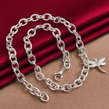 925纯银镀层AAA级锆石蜻蜓吊坠，18英寸项链，女士婚礼订婚时尚首饰 - 銀色 - 查看 5