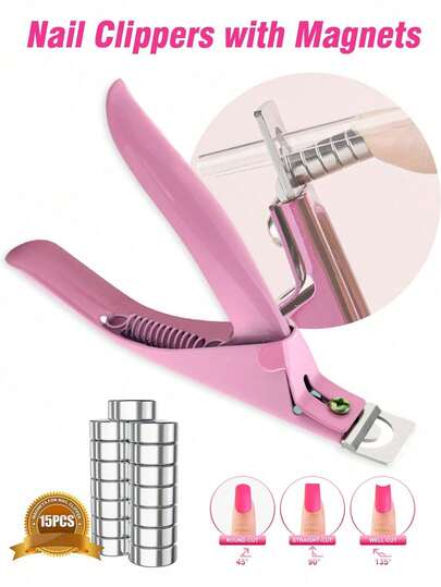 Cortaúñas magnético, cortaúñas de acrílico, recortador de uñas artificiales, tijeras de manicura y pedicura de hoja afilada, adecuado para salón y cuidado de uñas en el hogar, cortaúñas magnético de tamaño ajustable, adecuado para uñas acrílicas - Cortaúñas rosa y morado, herramientas de manicura, suministros para el cuidado de uñas, cortaúñas, herramientas de manicura