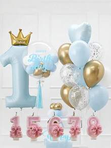 24pcs/Set 1st Birthday Crown Foil Balloons Boy Girl Party Decorations