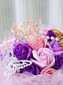 12pcs Mini Pearl Beaded Crown Shaped Flower Bouquet Accessories , Perfect For Birthday Party Decorations, Back To School Valentine Day