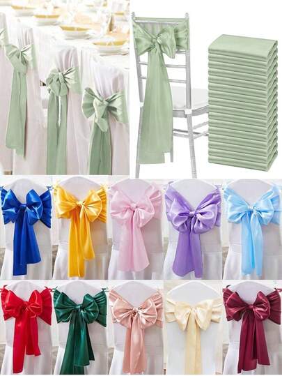 6 piezas/10 piezas Fajines de satén para sillas, lazos de cinta para sillas de boda, ataduras de nudos de seda para sillas para recepción, restaurante, evento, banquete, cumpleaños, hotel, decoración de sillas para fiestas