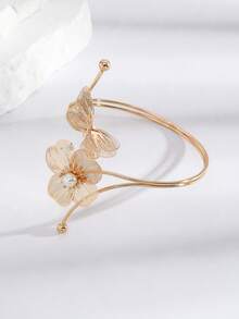 1pc Metal Openwork Butterfly & Pearl Inlaid Elegant Style Fashion Bangle Bracelet For Women - Gold - View 2