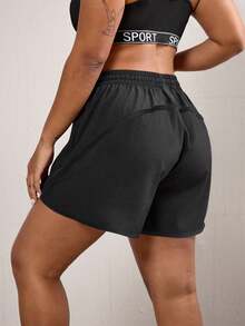女式前口袋休闲运动短裤 - 黑色 - 查看 3