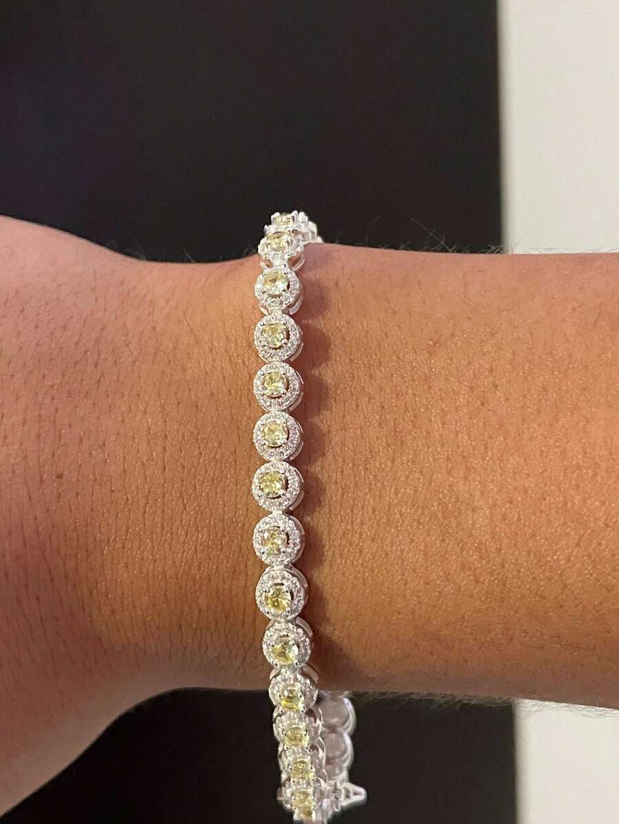 Pulso circular Plata.925 zirconias blanca y amarilla grosor 6mm unisex joyería fina para uso diario al ser Plata.925 no le pasa nada con el sudor ni agua - Balnco y amarillo - Ver 1