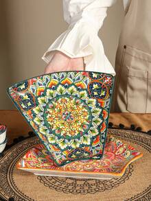 1 Set Ceramic Sectional Plate Set, 4 Color Options, 8pcs/9pcs Set, Suitable For Dining Room/Home Plates, Fruit Plates, Kitchen Plates, Ideal Housewarming Gift - Multicolor - View 2