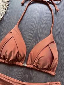 Vacation Beach Plain Color Tie-Up Bikini Set