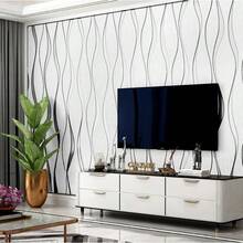 1卷银灰色弧形条纹壁纸，现代风格，适用于酒店房间、卧室、客厅、电视背景墙