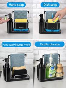 1pc Handmade And Dishwashing Soap Dispenser Set With Tray, Double Soap Dispenser With Sponge Rack And Dishoth Rack 5 In 1 Storage Rack, Suitable For Kitchen Sink Countertop Storage Rack - Practical Kitchen Gadgets