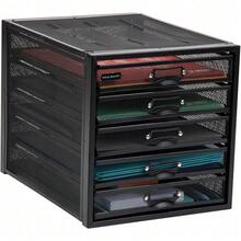 Cajón para guardar archivos, organizador de escritorio, multiusos, para manualidades y oficina, malla metálica, 28 cm de largo x 35 cm de ancho x 28 cm de alto, color negro - Negro - Ver 5