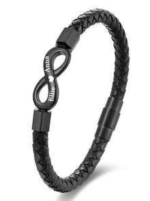 1 Piece Customized Infinity 8 Symbol Men's Bracelet Personalized Woven Leather Magnetic Bracelet, Personalized Engraved Name, Text, Couple's Name, Simple Bracelet, Silvery Golden Black Three Colors Infinity Symbol Bracelet,Bangle Valentine's Day Gift, Friendship Gift,Birthday Gift For Husband Dad,Jewelry & Watches,Season Picks,Elegant Outfit - Black - View 10