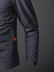 男士防风连帽夹克 - 防水，可拆卸帽子，休闲户外外套，带拉链口袋，尼龙材质，非常适合徒步旅行和休闲装 - 藍色 - 查看 4