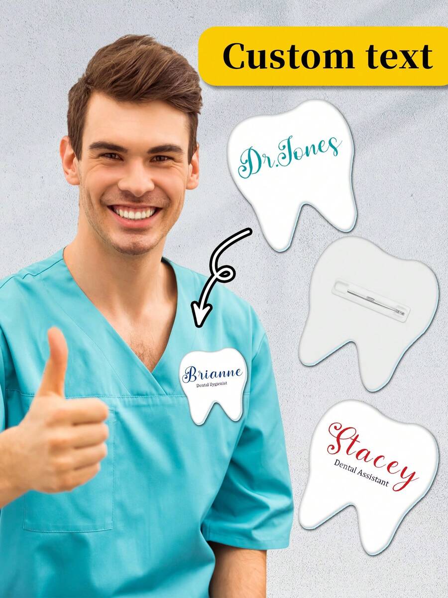 1pc Personalized Dental Name Tag, Tooth Pin, Dental Graduation Gift, Hygienist Name Badge, Dental Assistant Gift, Tooth Tag, Staff Gift, Dentist - Multicolor - View 1
