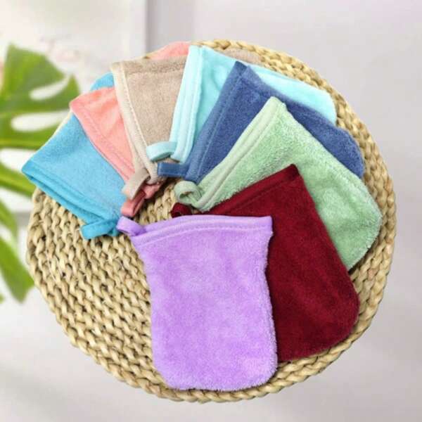 Set de 1/3/6 piezas de guantes de maquillaje de felpa coral, suaves y delicados guantes de limpieza facial, limpieza profunda, eliminación esencial de maquillaje