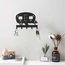Camper Keychain Holder Wall Mounted - Decorative Black Metal Key Rack With 5 Hooks, Key Hanger Organizer Rack, Ideal For Campers Decor