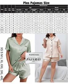 S.4Pcs Womens Satin Silky Pajama Sets Short Sleeve Shirt XS-4XL Floral Pajamas Set Soft PJ Loungewear Sleepwear - Hot Pink-w - View 7