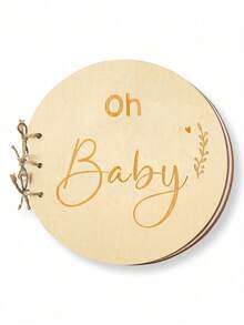 Baby Shower Guest Book, Baby Shower Sign In Guest Book With Watercolor Design, Baby Shower Guest Book Alternatives Girl Boy, Wood Guestbook Keepsake Gift For New Parents - Khaki - View 9