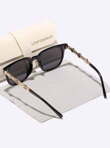 LINFEMAND LINFEMAND Elegante quadratische Rahmen dekorative Modegläser mit Metallkette und Blumendekoration, für Straßenfoto, ideales Urlaubsgeschenk für Sommerstrand, Outdoor, Reisen