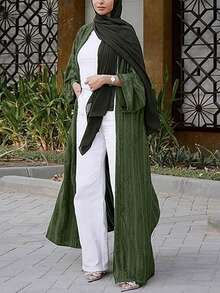 Solid Color Front Open Smock, Elegant Long Sleeve Long Flowing Coat, Women's Clothing