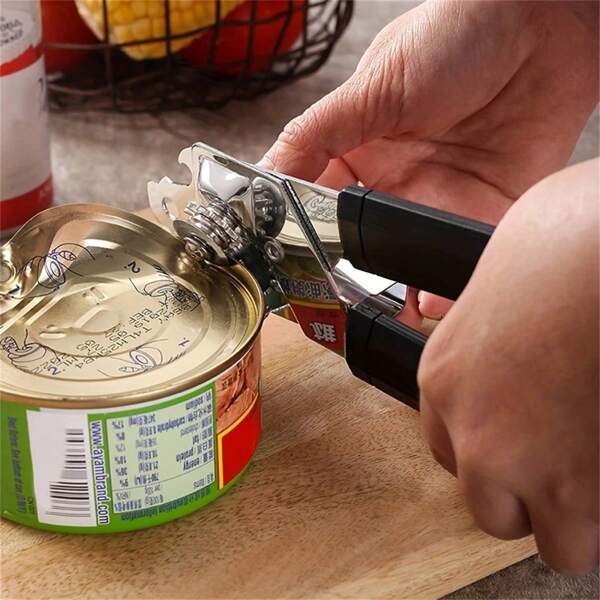 Abridor de latas de aço inoxidável 3 em 1 - Fácil de segurar, ferramenta de cozinha manual multifuncional, abertura sem esforço