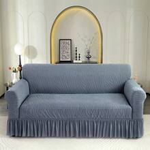 1pc Plain Light Gray Jacquard Plush Stretch Ruffled Sofa Cover, Sofa Slipcover, Full Coverage Sofa Set For 1/2/3/4 Seater Sofa, Suitable For Living Room, Bedroom, Study - Riak air-rok abu-abu muda - View 4