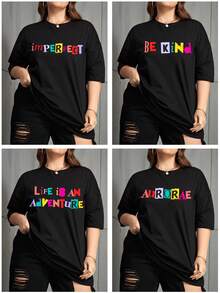 Camiseta holgada personalizada para mujer, estilo callejero con impresión de texto especial, personaliza tu texto/deseos de cumpleaños/citas interesantes/eslóganes, camiseta deportiva holgada de talla grande para mujer con cuello redondo, top negro para mujer, regalo de aniversario, regalo del Día de San Valentín, regalo de vacaciones, primavera/verano, regalo especial, regalo creativo, pareja/mejores amigos a juego, equipo, personalización corporativa - Negro - Ver 2