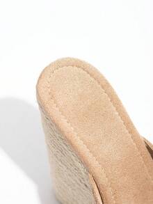 Giày sandal đế xuồng chống thấm nước kiểu retro dành cho nữ, hở mũi, thiết kế quai sau xỏ chân, chi tiết dây thừng, gót cao chunky, thích hợp cho mùa xuân và kỳ nghỉ, phong cách bohemian gợi cảm, trang phục mùa hè, phụ kiện du lịch thiết yếu. - Màu be - Xem 9