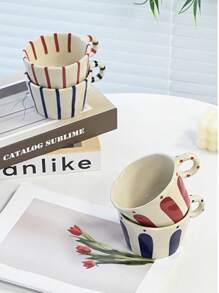 1pc Vintage Handpainted Striped Coffee Mug, Minimalist Aesthetic High-Quality Latte Mug, Office Tea Cup, Breakfast Milk Mug, Daily Water/Juice Cup, Microwave & Oven Friendly, Gift Idea