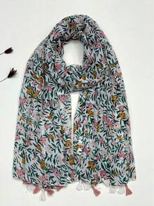 Elegant & Simple Scarf, Fashion Floral Print Lightweight Shawl, Chiffon Feel, Large Size, Suitable For Women In Spring/Summer, Bohemian Style For Beach/Sunscreen - Multicolor - View 2