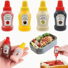4pcs Mini Portable Salad Dressing Bottles - Durable PP Plastic Seasoning Containers, Suitable For Picnics, Camping And Dining Out (Ketchup, Honey Mustard, Soy Sauce, Oil)