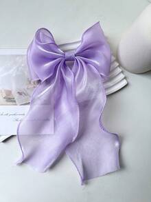 1pc Black Mesh Super Bow Wave Ribbon Spring Hair Clip, Elegant Soft Decoration Suitable For Daily Wear - Black - View 11