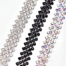 1 Yard/36 Inch Silver White 5 Rows Rhinestone Chain Trim, DIY Decoration For T-Shirt, Jacket, Dance Costume, Wedding Dress Neckline, Clothing, Bag, Shoes, Hat, Jewelry, Handicrafts, Wedding Decoration - Black - View 2