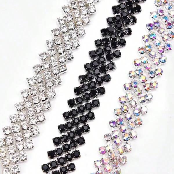 1 Yard/36 Inch Silver White 5 Rows Rhinestone Chain Trim, DIY Decoration For T-Shirt, Jacket, Dance Costume, Wedding Dress Neckline, Clothing, Bag, Shoes, Hat, Jewelry, Handicrafts, Wedding Decoration