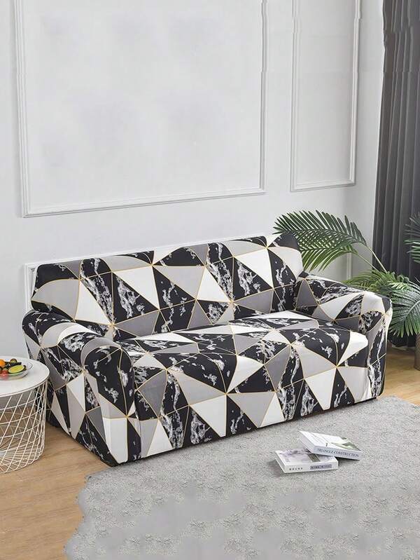 1pc High Elastic Printed Sofa Cover, Removable Stretch Full Wrap Fabric Sofa Slipcover Set With 1pc Pillow Case (Pillow Insert Not Included), Suitable For Single/Double/Three-Seater Sofa, All Seasons