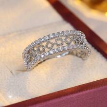 1pc Minimalist Hollow Geometric Design Zirconia Ring, Fashionable Gift For Women