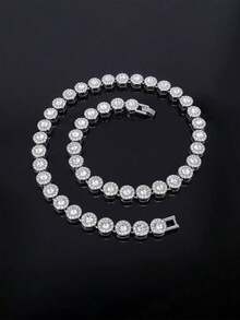 Set de 2 piezas: Collar de eslabón cubano con diamante redondo estilo streetwear clásico + Pulsera, excelente para el Día de la Madre, San Valentín, regalo de Año Nuevo