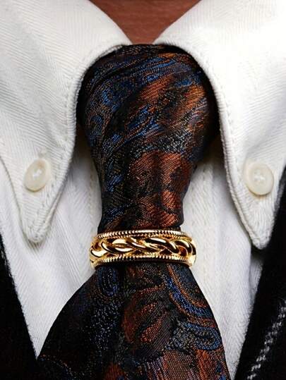 1pc Fashionable Rope Knot Men Tie Clip, Gold/Silver Vintage Tie Ring Clasp, Copper Material, Infinity Symbol, Eternal Love, Suitable For Men Daily Wear Men Necktie