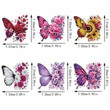 Set de 6 imanes de nevera de arte de diamantes, lindos diamantes de pintura decorativos de mariposas y flores para manualidades DIY, regalos, decoración de nevera y buzón